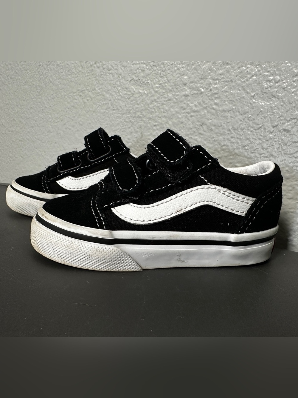 Kids Black and White Skate Vans with Hook-and-Loop Straps
